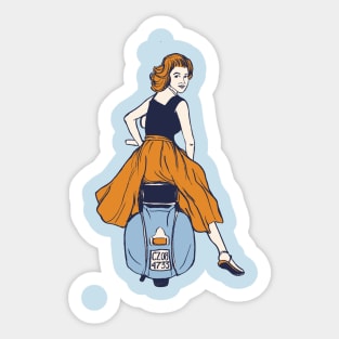 Italian girl on Vespa Piaggio Sticker